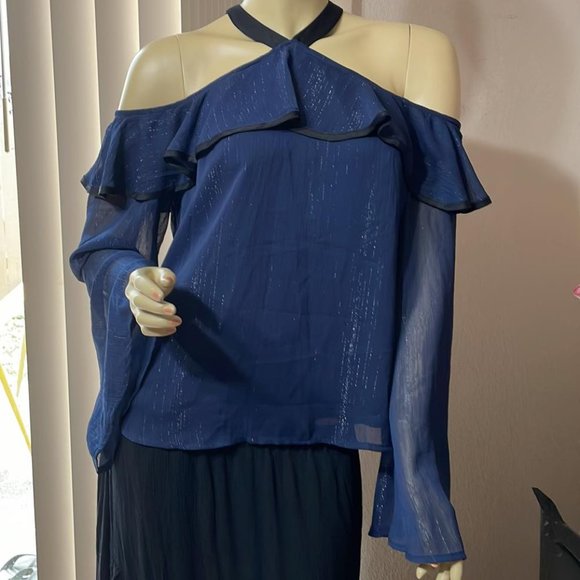 BOLD elements Tops - Women's Large SEXY Sheer Cold Shoulder Dazzle Blouse-